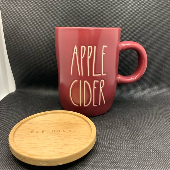 Rae Dunn APPLE CIDER Mug with Woden Coaster Lid - Picture 3 of 8